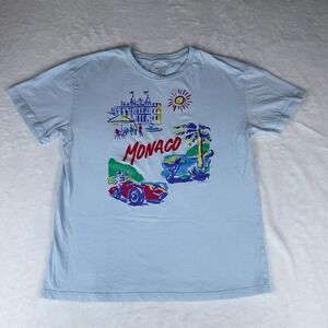 Mighty Fine T-Shirt Men Small Blue Monacco Print Short Sleeve Crew Neck Pullover